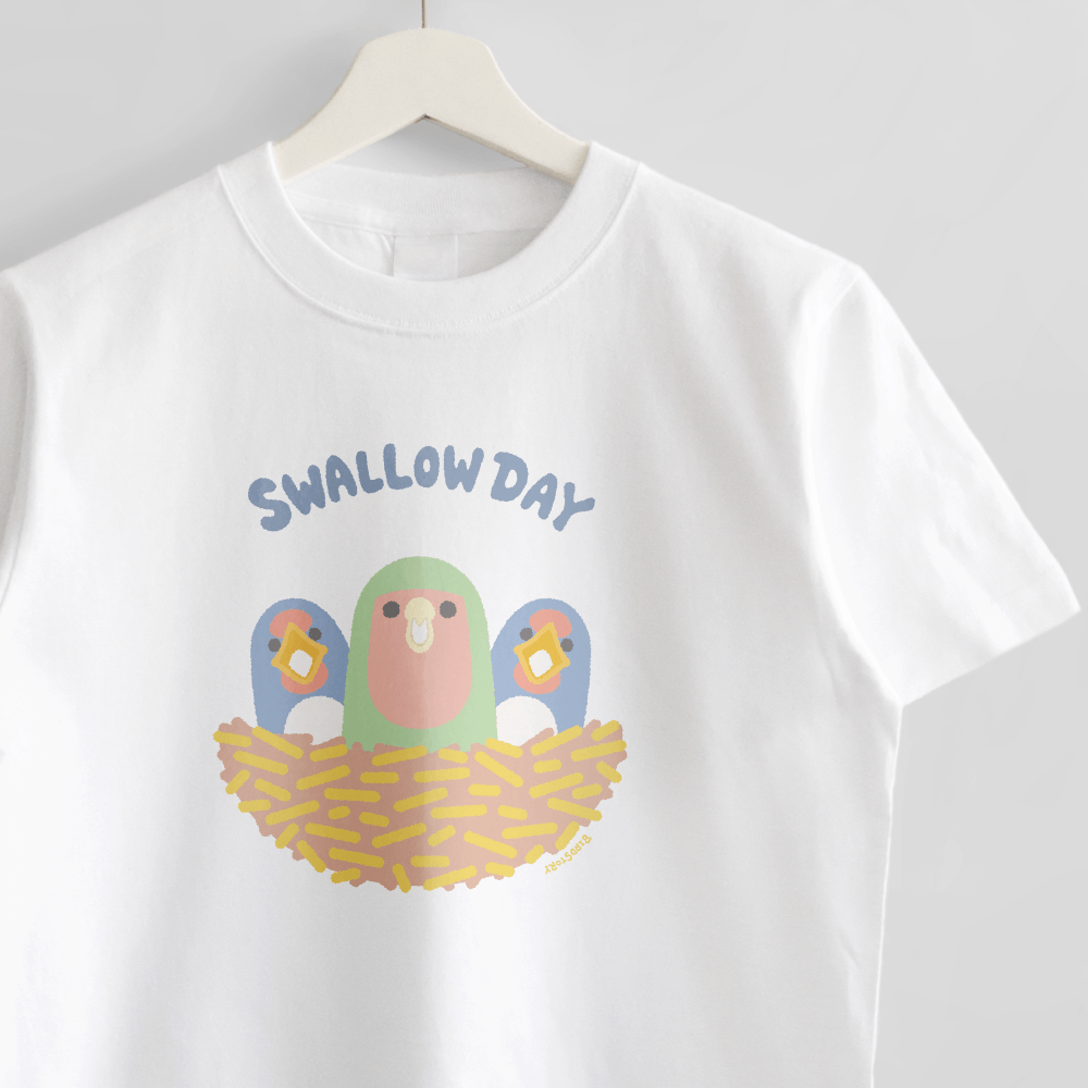 Tシャツ つばめごっこ ツバメに混ざるコザクラインコ