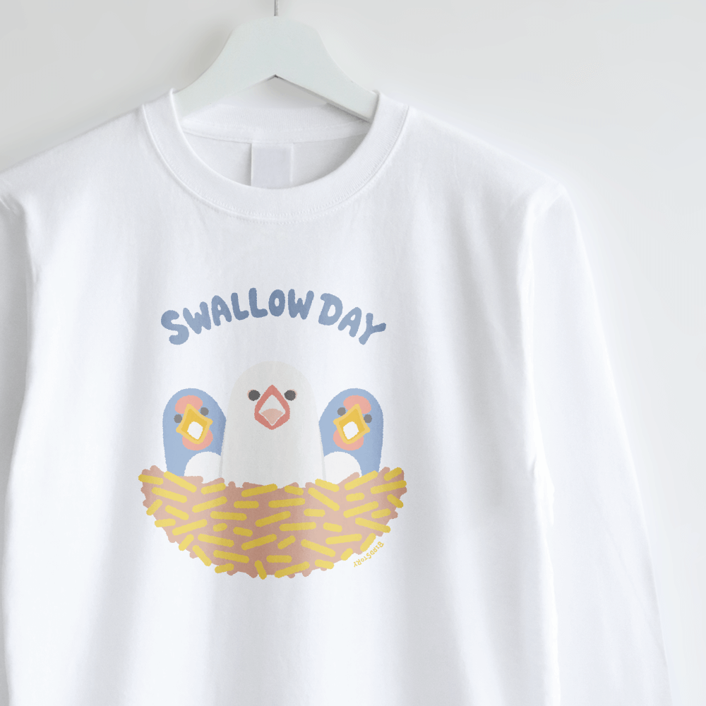 長袖Tシャツ ツバメの巣に入る文鳥おなかすいたシーン