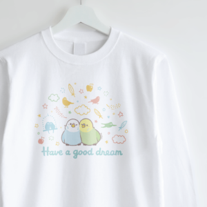 長袖Tシャツ ゆめごこち 夢の中でふわふわセキセイインコ