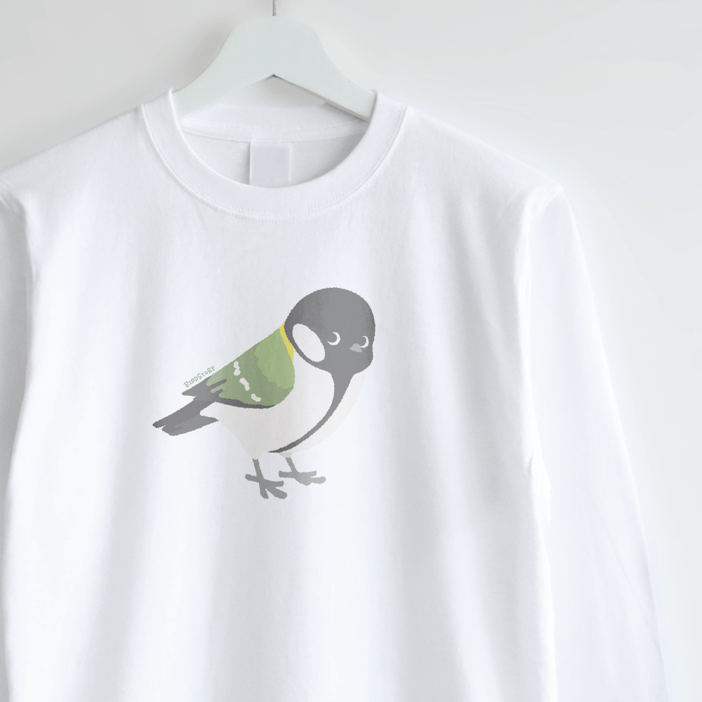 長袖Tシャツ 愛鳥週間 野鳥イラスト シジュウカラ