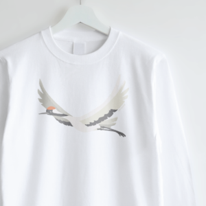 長袖Tシャツ 愛鳥週間 野鳥イラスト タンチョウ