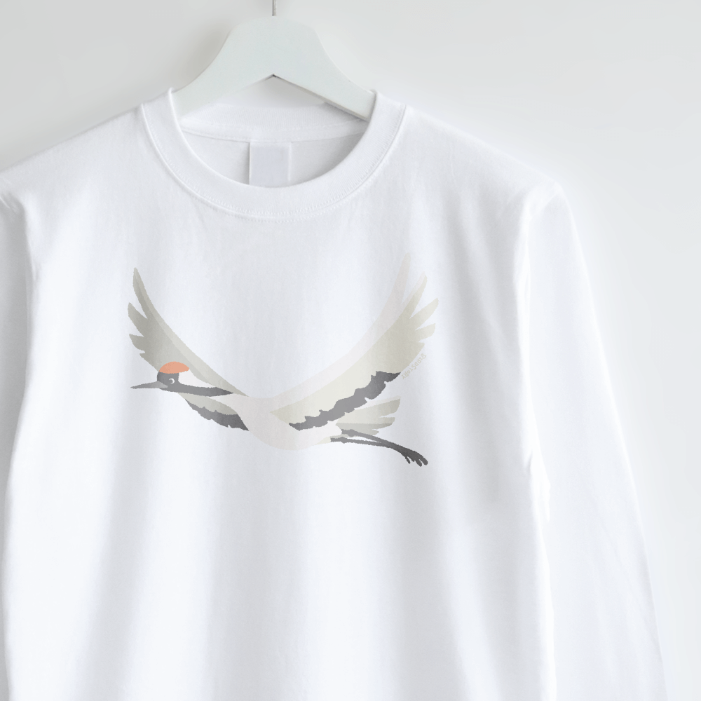 長袖Tシャツ 愛鳥週間 野鳥イラスト タンチョウ