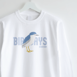 長袖Tシャツ 愛鳥週間 野鳥イラスト ゴイサギ バードウィーク