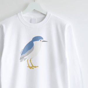 長袖Tシャツ 愛鳥週間 野鳥イラスト ゴイサギ