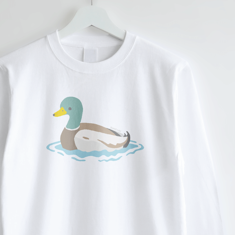 長袖Tシャツ 愛鳥週間 野鳥イラスト マガモ