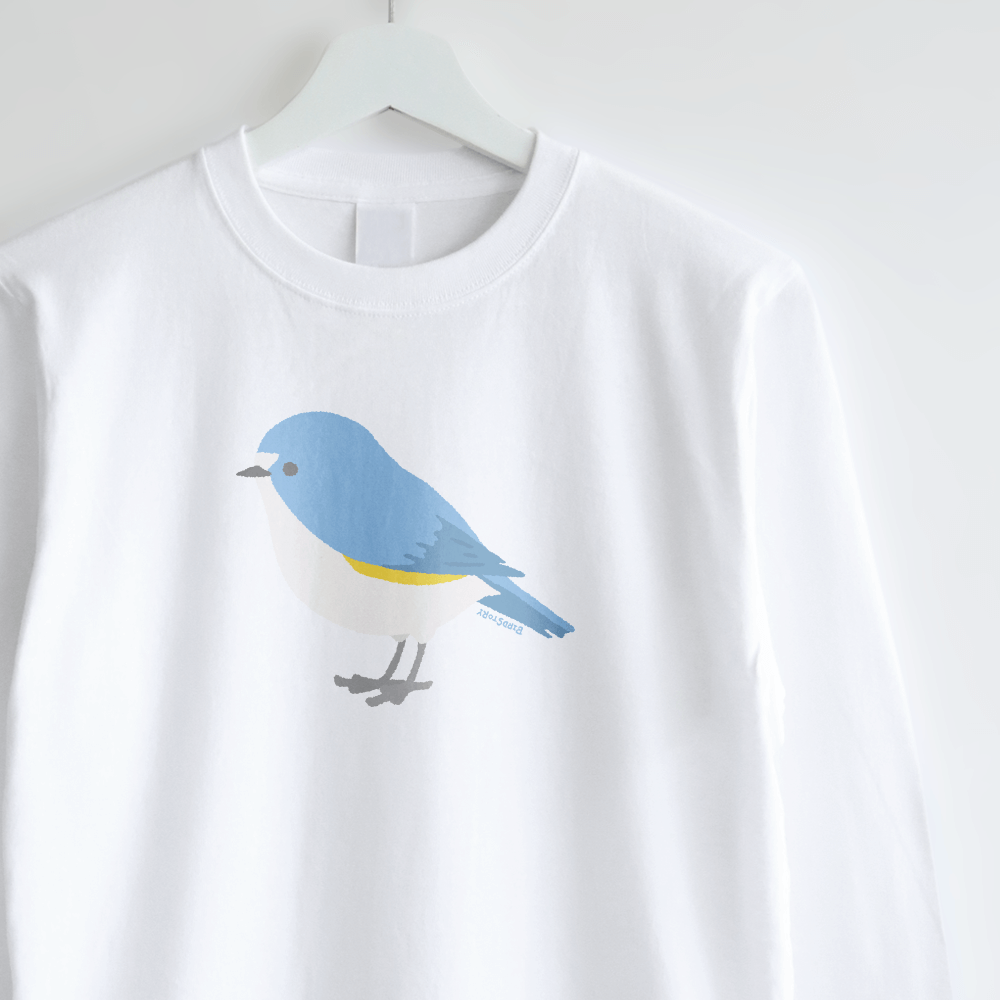長袖Tシャツ 愛鳥週間 野鳥イラスト ルリビタキ
