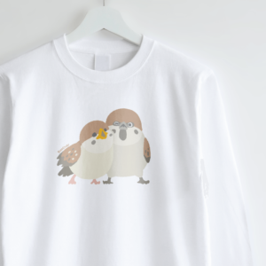 長袖Tシャツ 愛鳥週間 野鳥イラスト スズメ