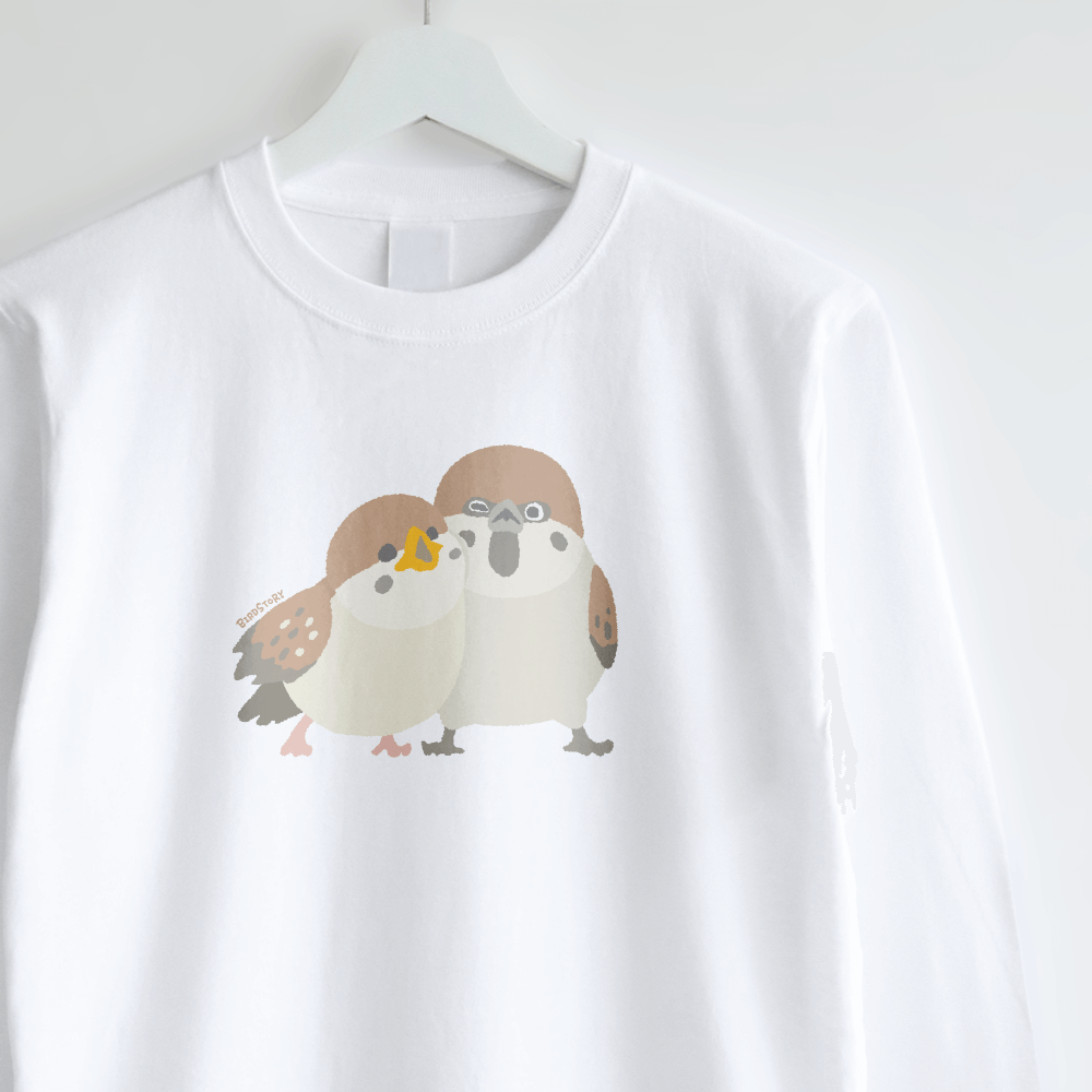 長袖Tシャツ 愛鳥週間 野鳥イラスト スズメ
