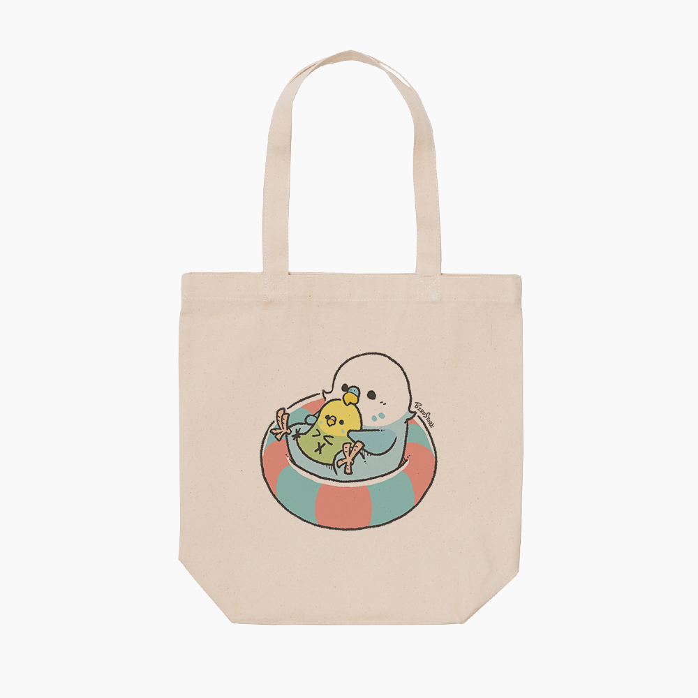 トートバッグ 夏 浮き輪イラスト セキセイインコ