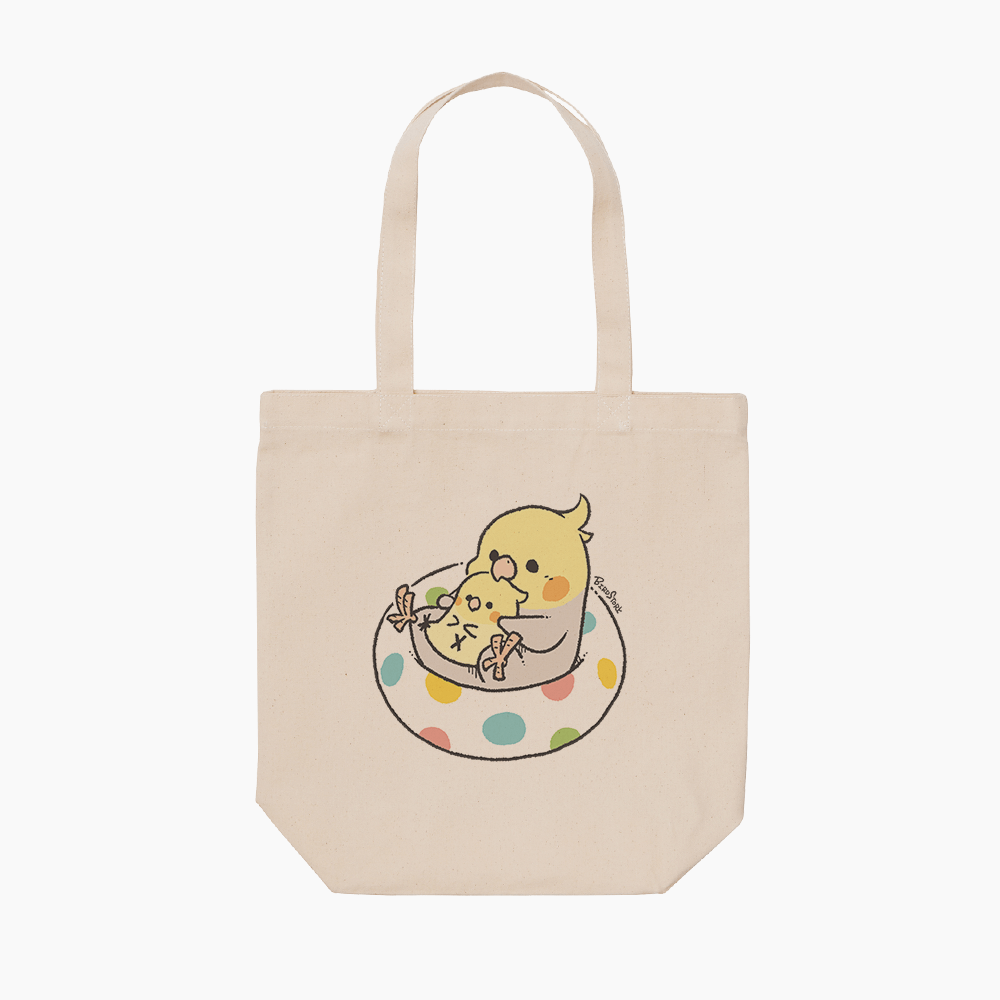 トートバッグ 夏 浮き輪イラスト オカメインコ