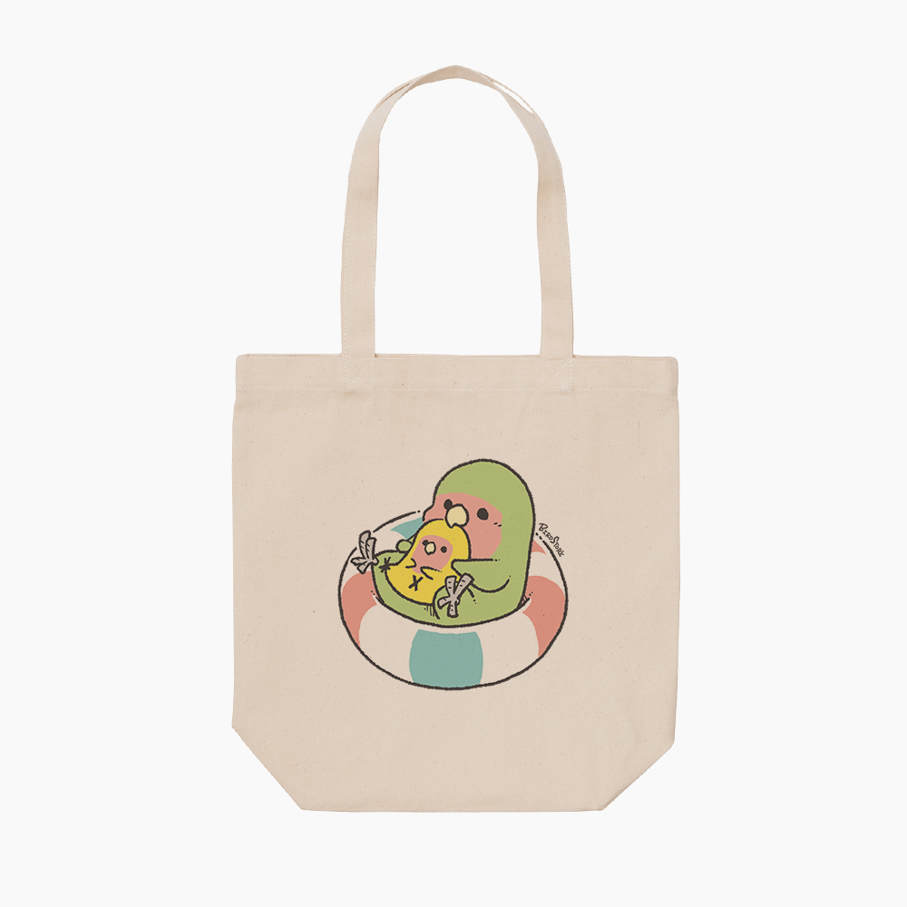 トートバッグ 夏 浮き輪イラスト コザクラインコ