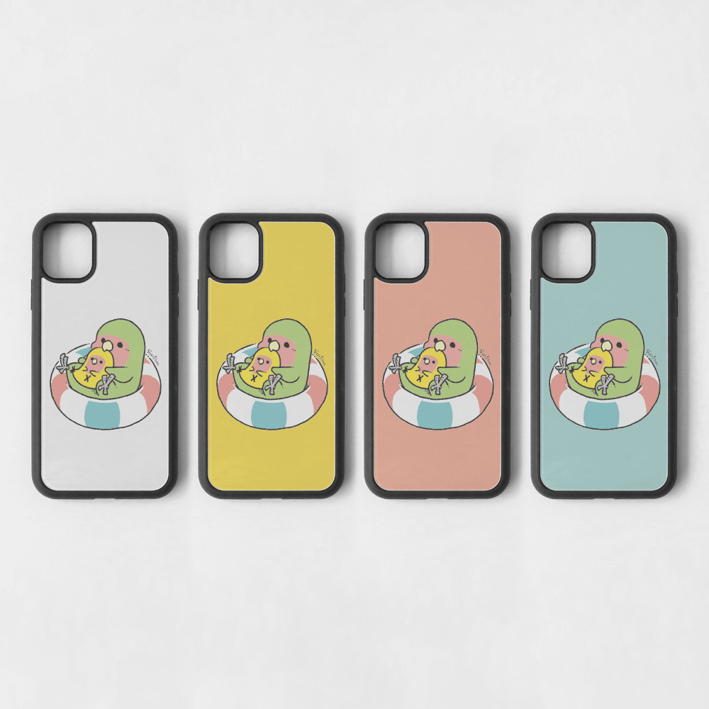 スマートフォンケース 夏の風物詩 浮き輪とコザクラインコ