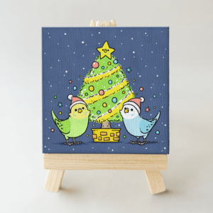 セキセイインコさんとクリスマスをテーマにしたBIRDSTORYのキャンバスアート