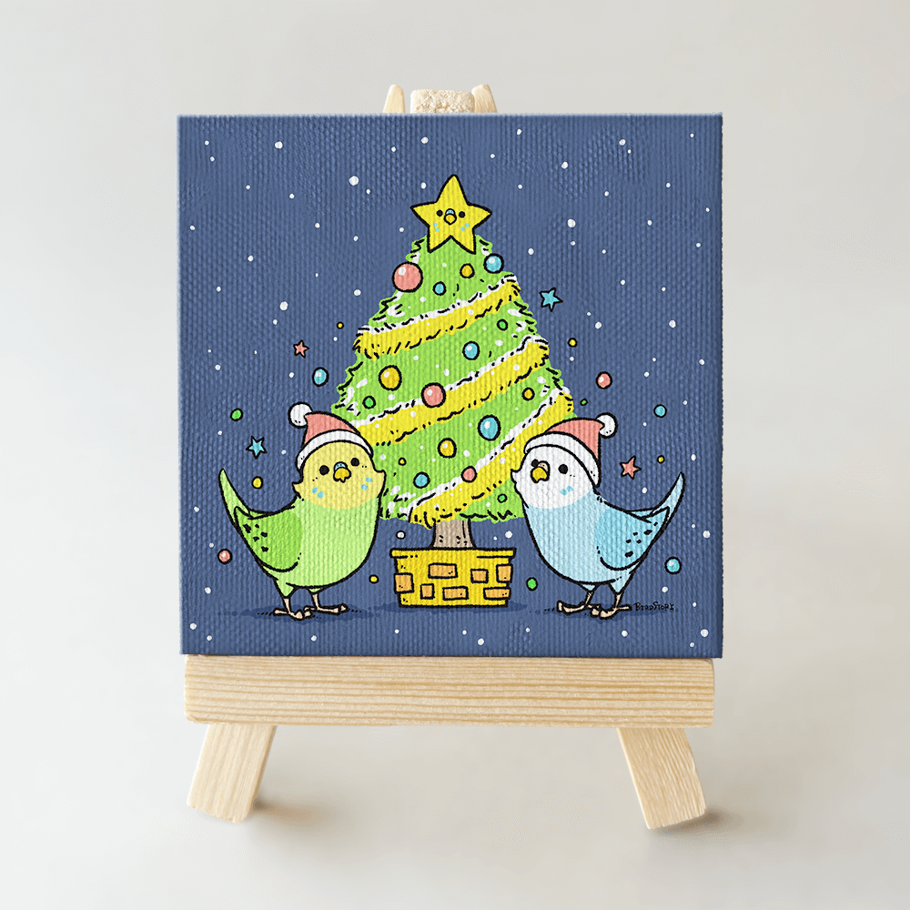 セキセイインコさんとクリスマスをテーマにしたBIRDSTORYのキャンバスアート