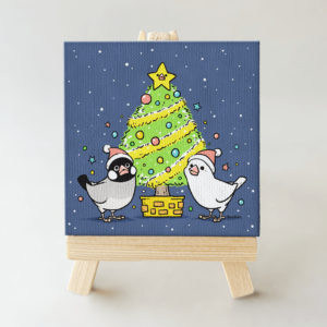 文鳥さんとクリスマスをテーマにしたBIRDSTORYのキャンバスアート