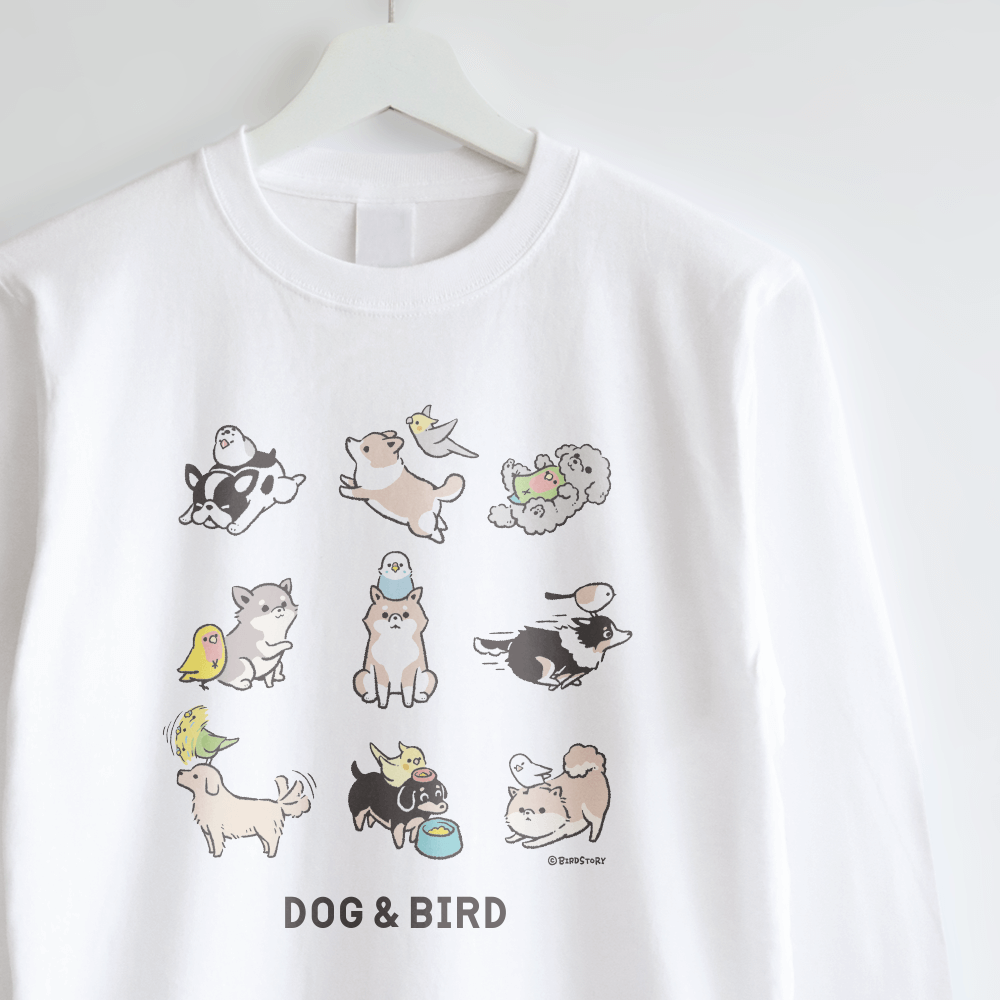 長袖Tシャツ 犬の日 柴犬やシェルティーと鳥さん