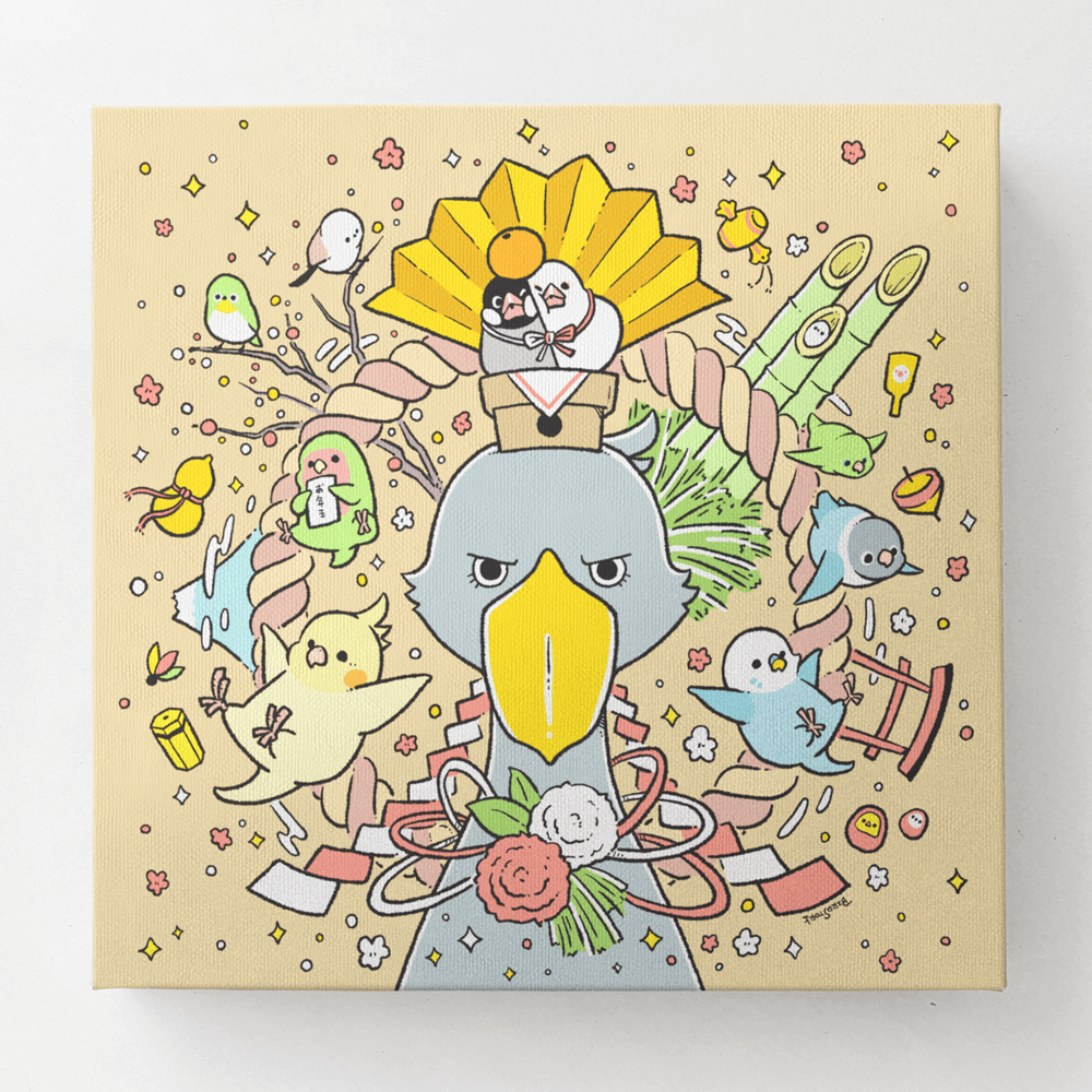 鳥さんとお正月をテーマにしたBIRDSTORYのキャンバスアート