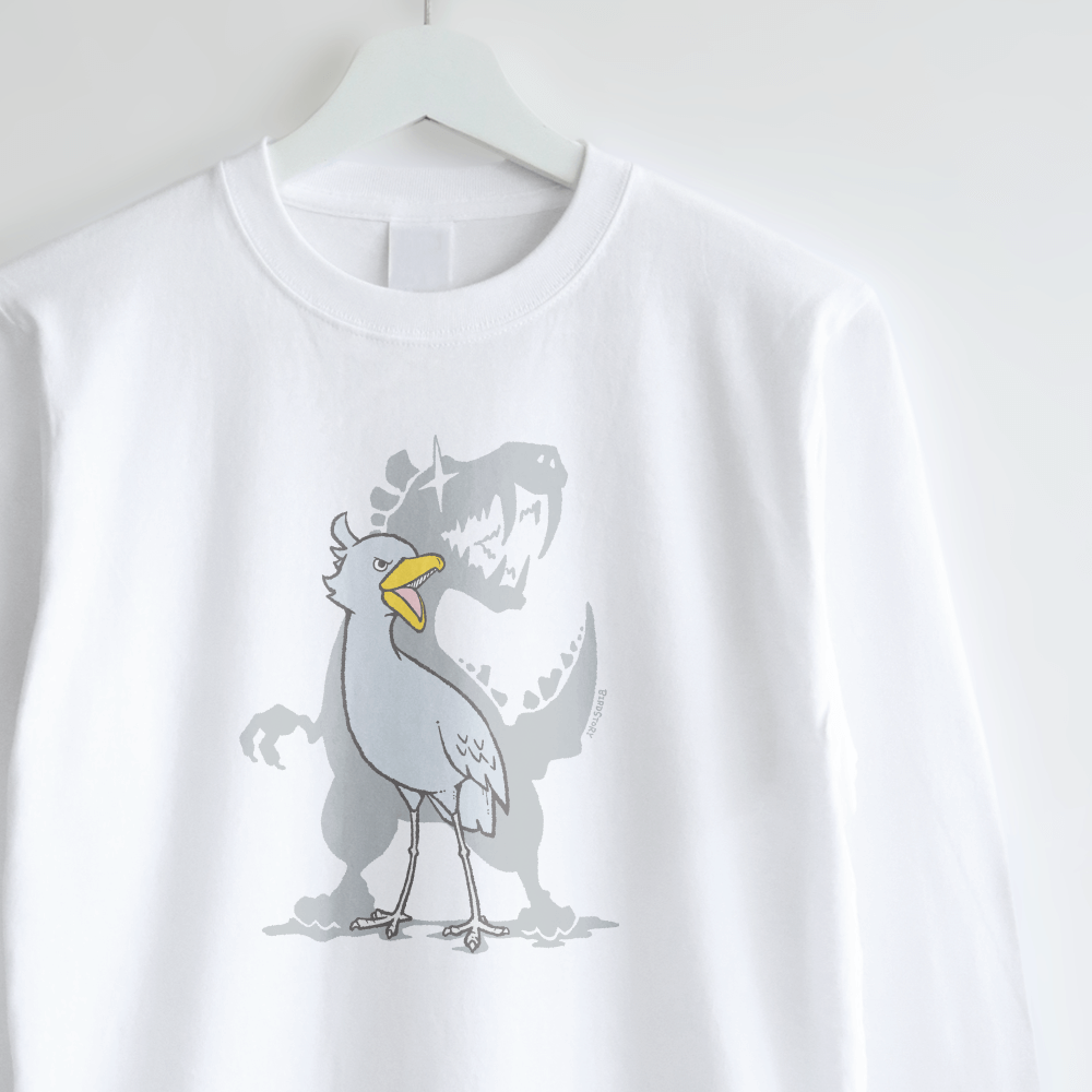 長袖Tシャツ ハシビロコウ 恐竜からの進化 サイドイラストシンプル