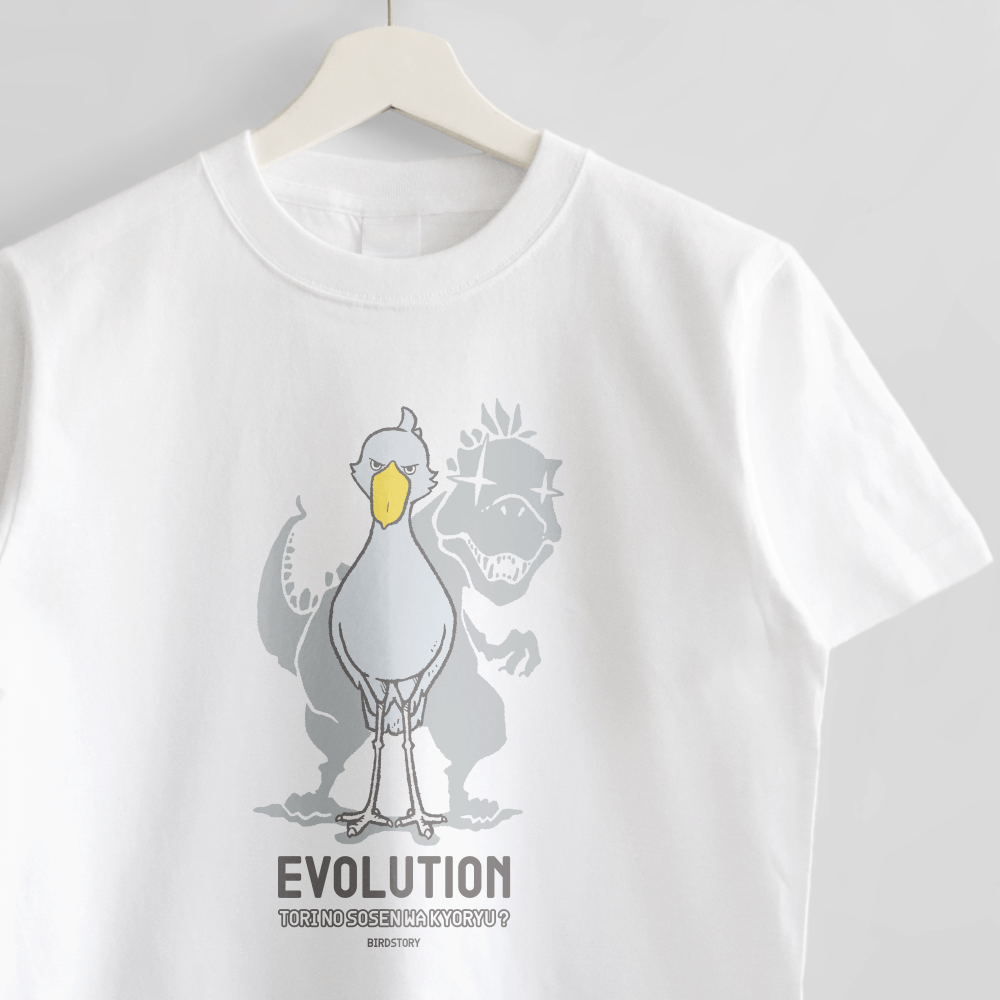 Tシャツ ハシビロコウ 鳥と恐竜 EVOLUTION 正面から