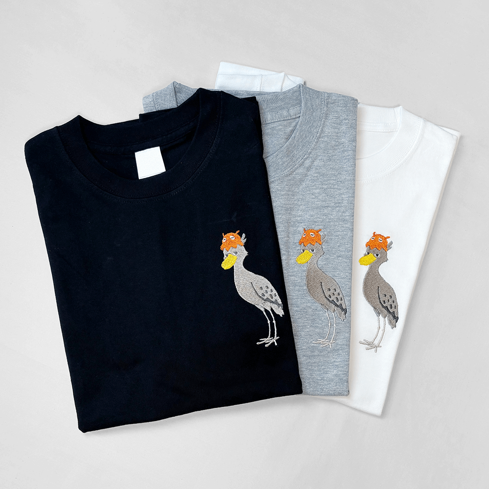 刺繍Tシャツ ハシビロコウとメンダコ