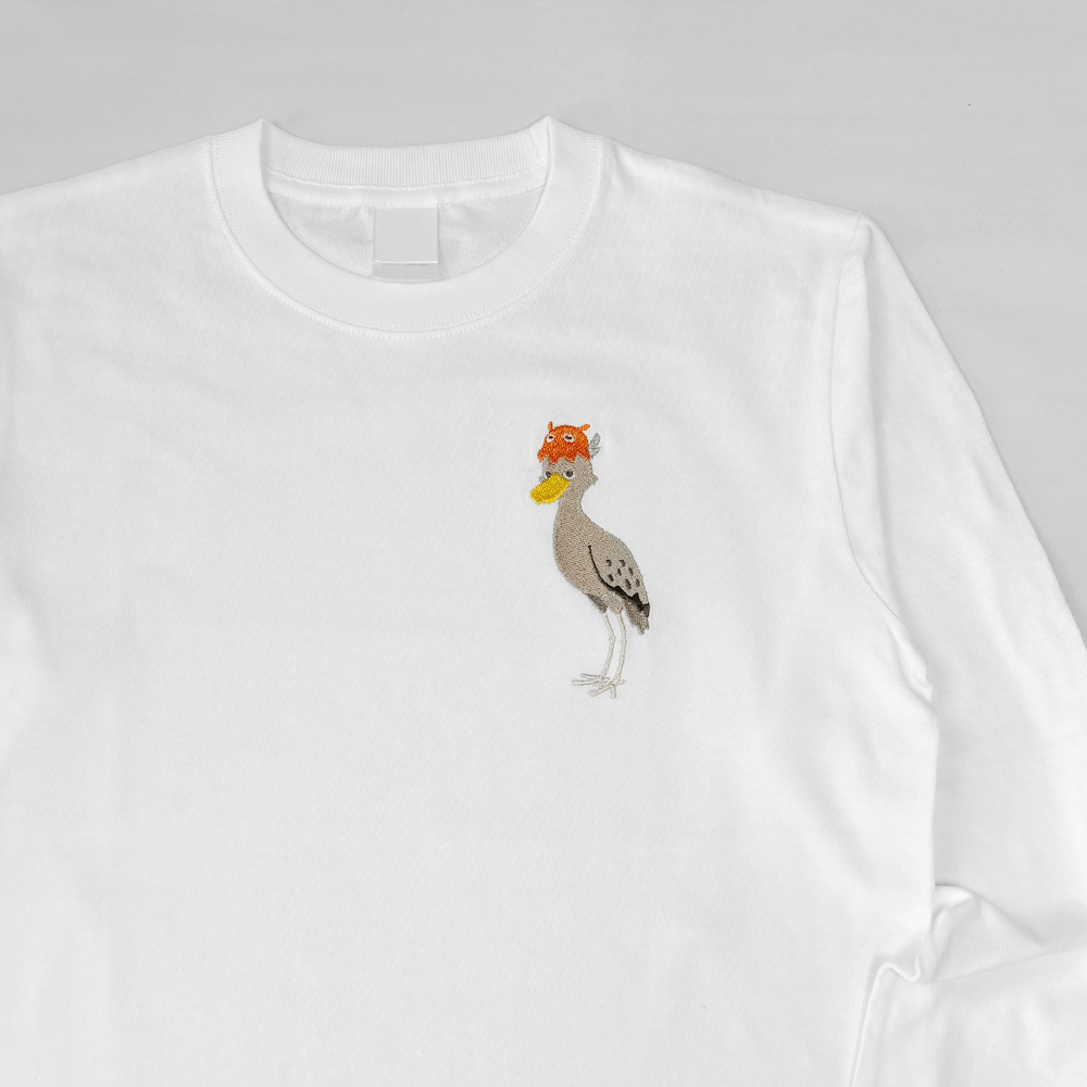 長袖刺繍Tシャツ BIRDAQUARIUM ハシビロコウとメンダコ