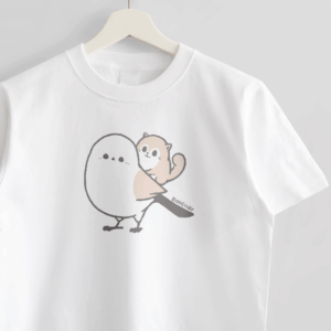 Tシャツ シマエナガとエゾモモンガ SHIMAMOMO おんぶ シンプル