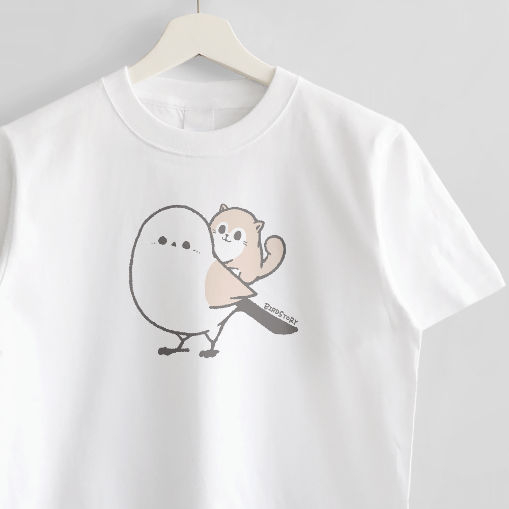 Tシャツ シマエナガとエゾモモンガ SHIMAMOMO おんぶ シンプル