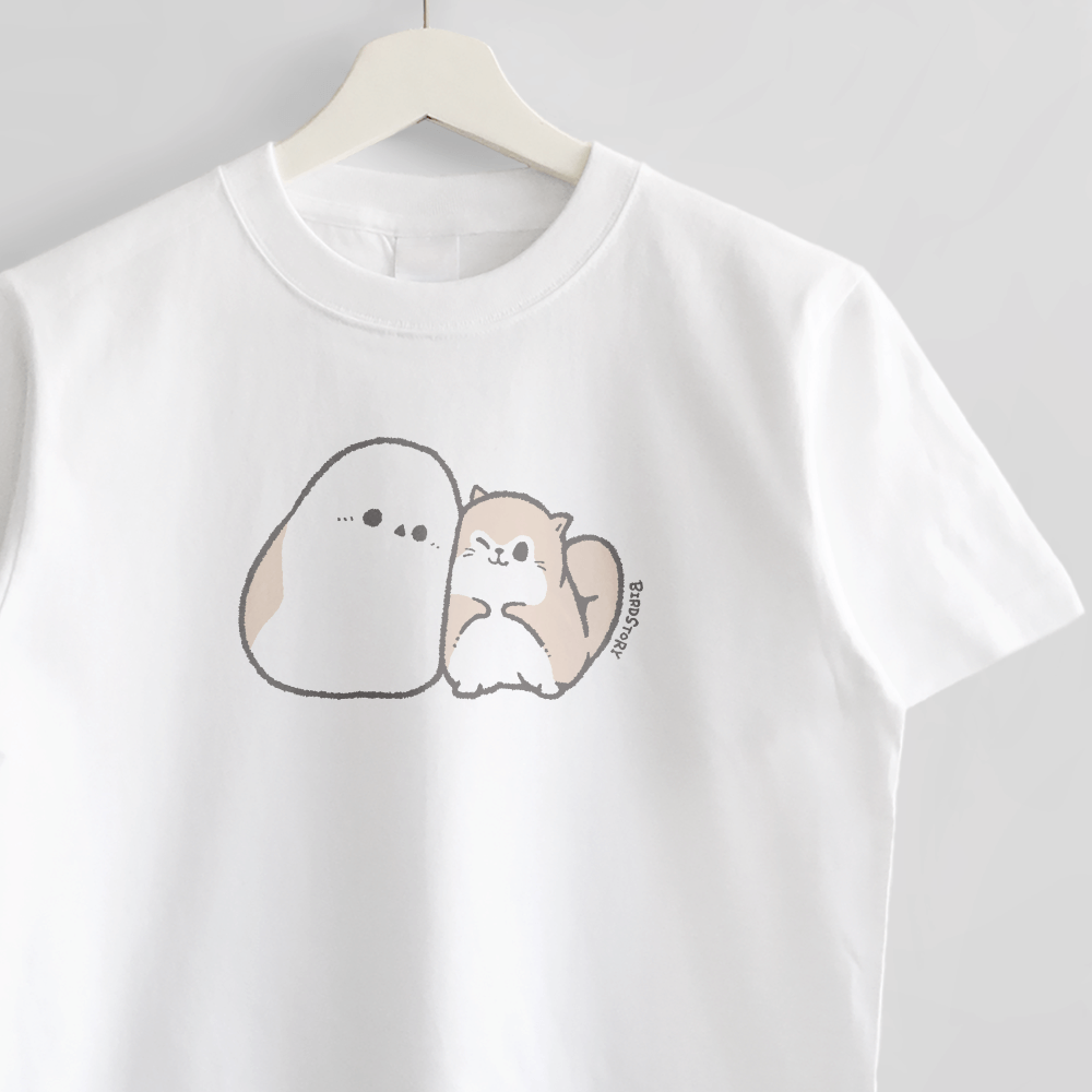 Tシャツ シマエナガとエゾモモンガ SHIMAMOMO もふもふ シンプル