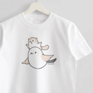 Tシャツ シマエナガとエゾモモンガ SHIMAMOMO とぶ シンプル