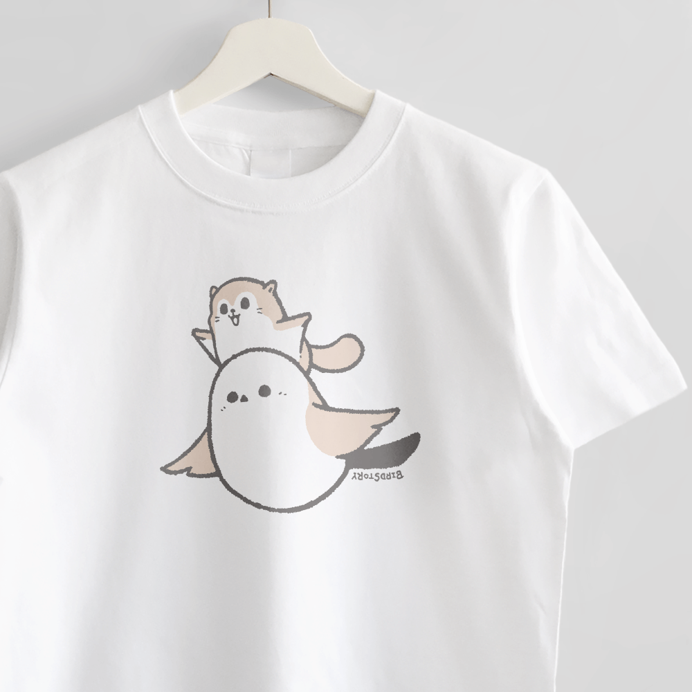 Tシャツ シマエナガとエゾモモンガ SHIMAMOMO とぶ シンプル