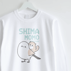 長袖Tシャツ シマエナガとエゾモモンガ略してシマモモ おんぶ