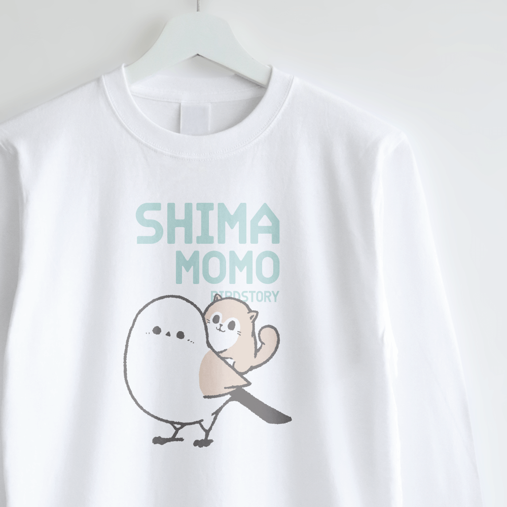 長袖Tシャツ シマエナガとエゾモモンガ略してシマモモ おんぶ