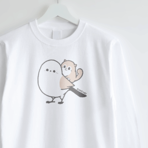 長袖Tシャツ シマエナガとエゾモモンガ略してシマモモ おんぶ シンプル