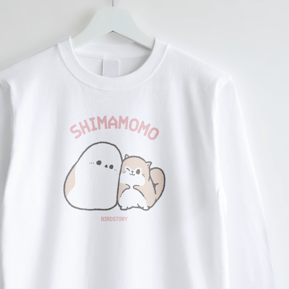 長袖Tシャツ シマエナガとエゾモモンガ略してシマモモ もふもふ