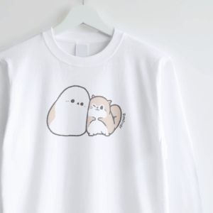 長袖Tシャツ シマエナガとエゾモモンガ略してシマモモ もふもふ シンプル