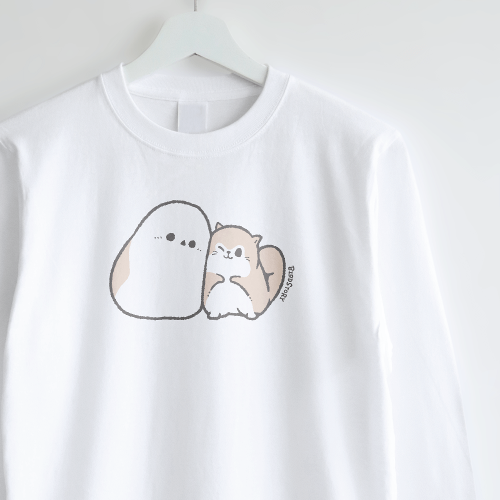 長袖Tシャツ シマエナガとエゾモモンガ略してシマモモ もふもふ シンプル