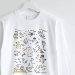 長袖Tシャツ 昔の遊び おはじき 竹とんぼ 紙風船 折り紙 文鳥