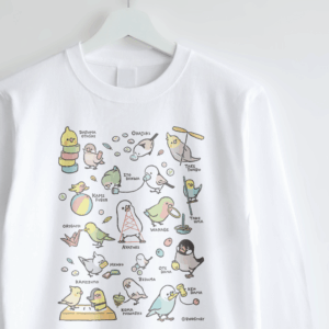 長袖Tシャツ 昔の遊び おはじき 竹とんぼ 紙風船 折り紙 いろいろな鳥さん