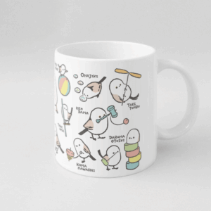 マグカップ ケンダマやタケトンボなど昔の遊びとシマエナガ