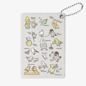 パスケース 定期入れ ICカードケース 紙相撲や糸電話など昭和の遊びとインコたち