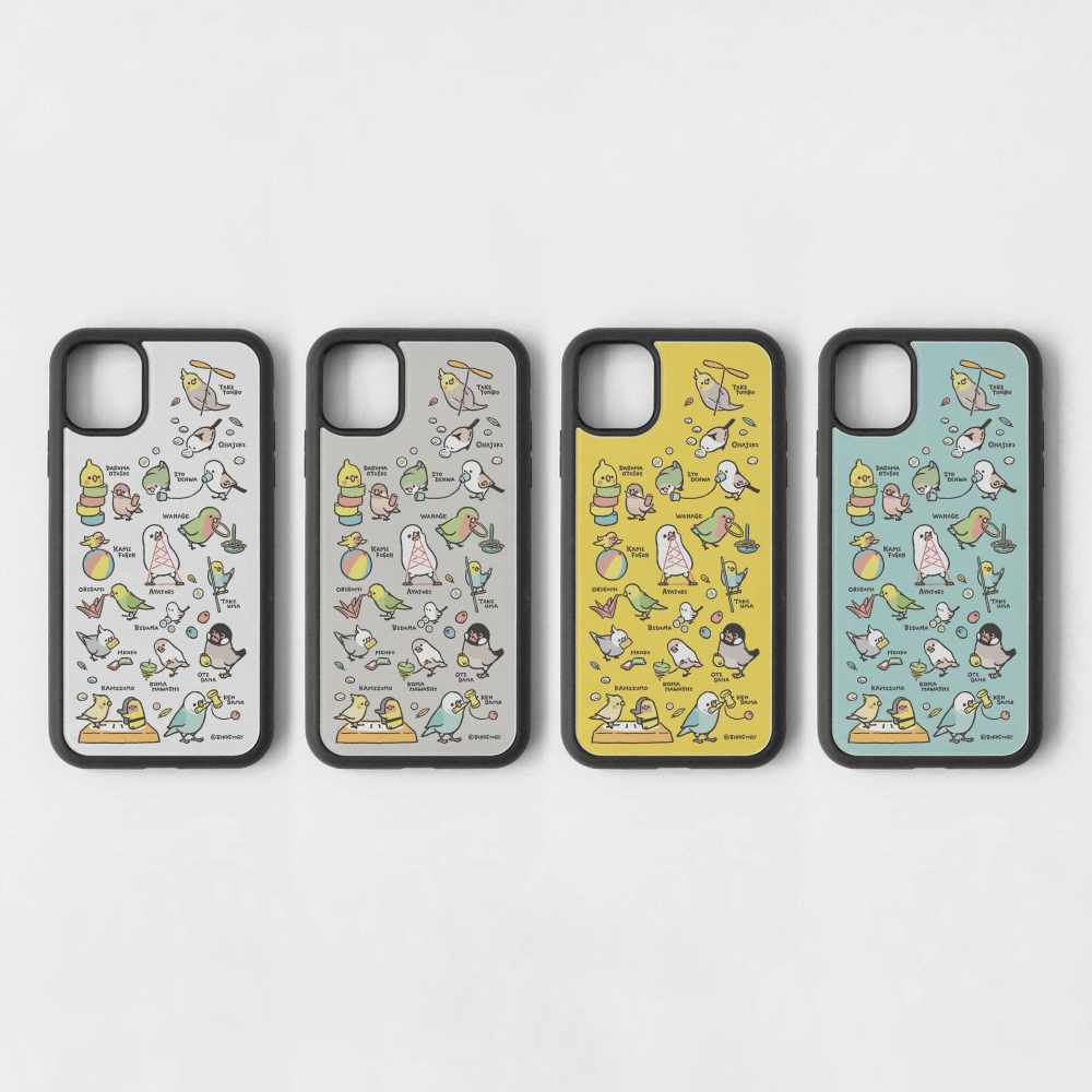 スマートフォンケース 昔の遊び 糸電話 紙相撲 お手玉 ビー玉 けん玉 いろいろな鳥