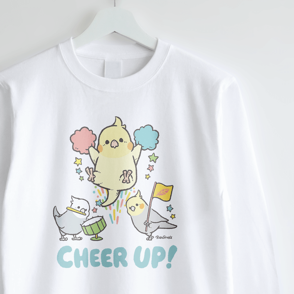 長袖Tシャツ オカメインコの応援団 がんばりましょう
