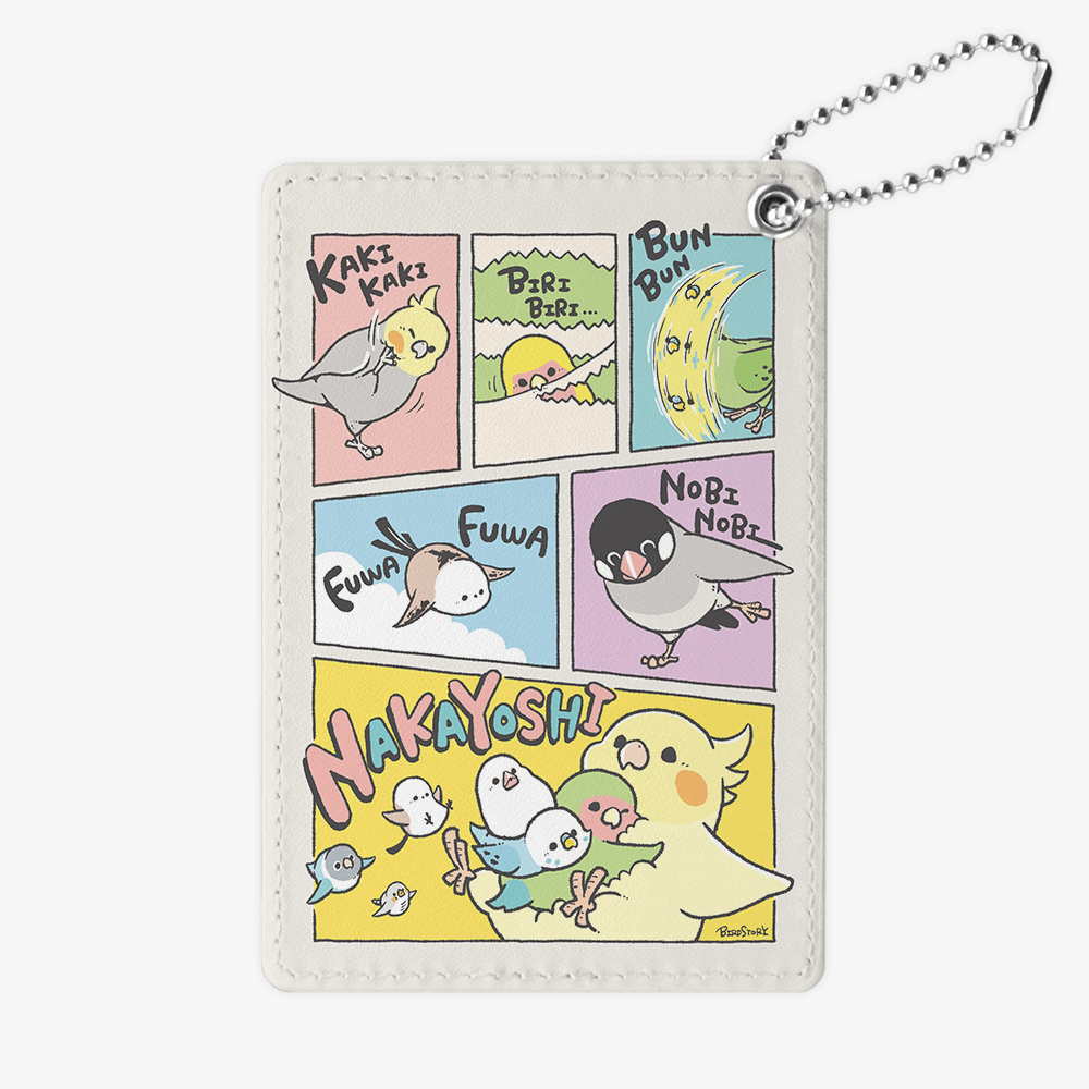 パスケース 定期入れ ICカードケース BIRD COMIC セキセイインコやキンカチョウの漫画デザイン