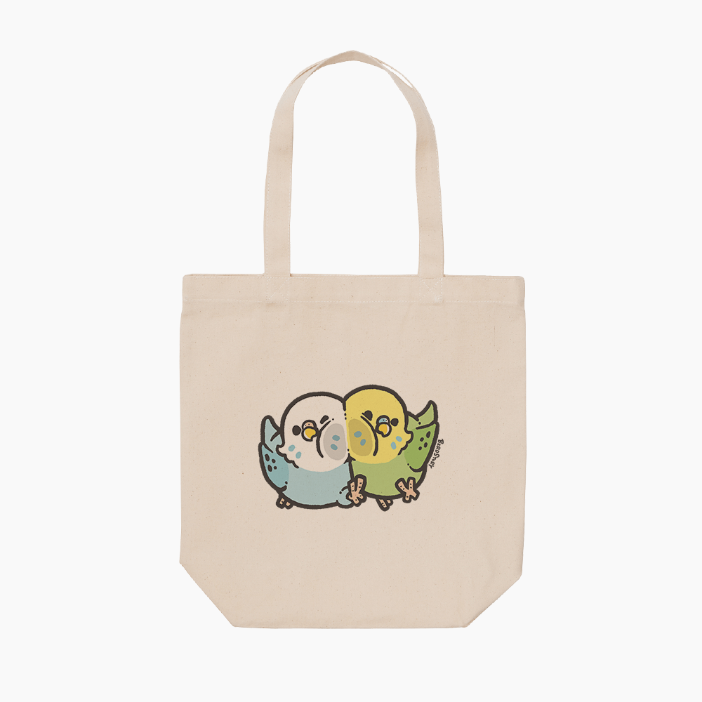 トートバッグ むぎゅっとはりつく セキセイインコ