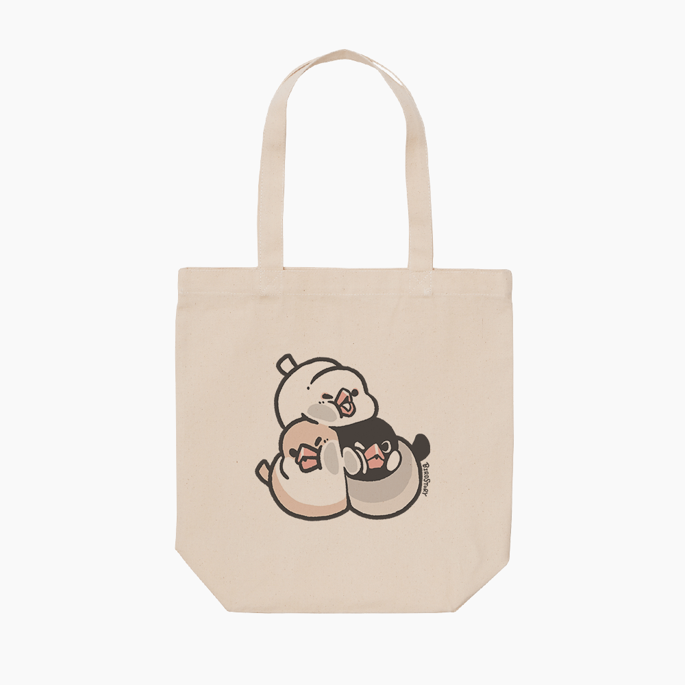 トートバッグ むぎゅっとはりつく 文鳥