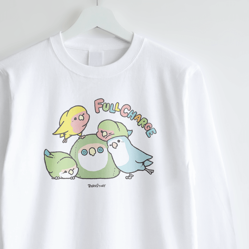 長袖Tシャツ BIRD SLEEP 寝起きをテーマに描いたコザクラインコデザイン