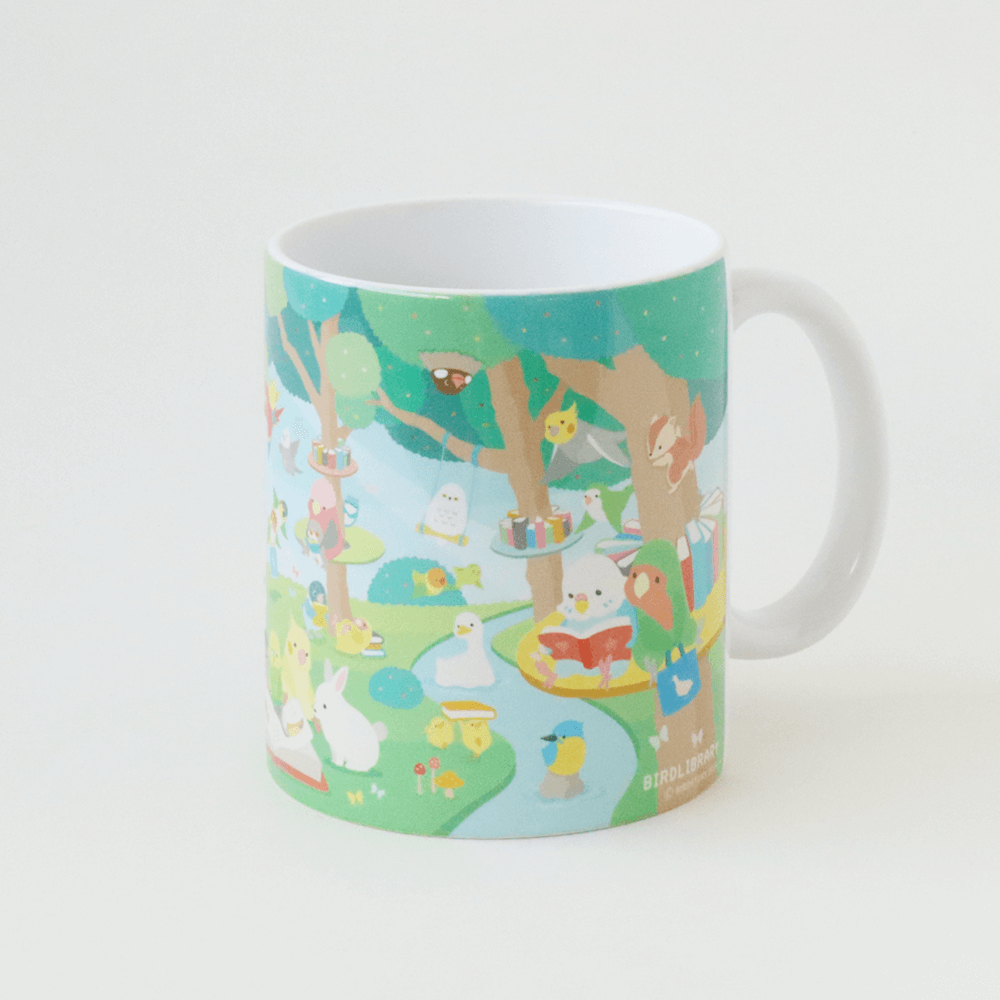 森の図書館のデザインイラストマグカップ