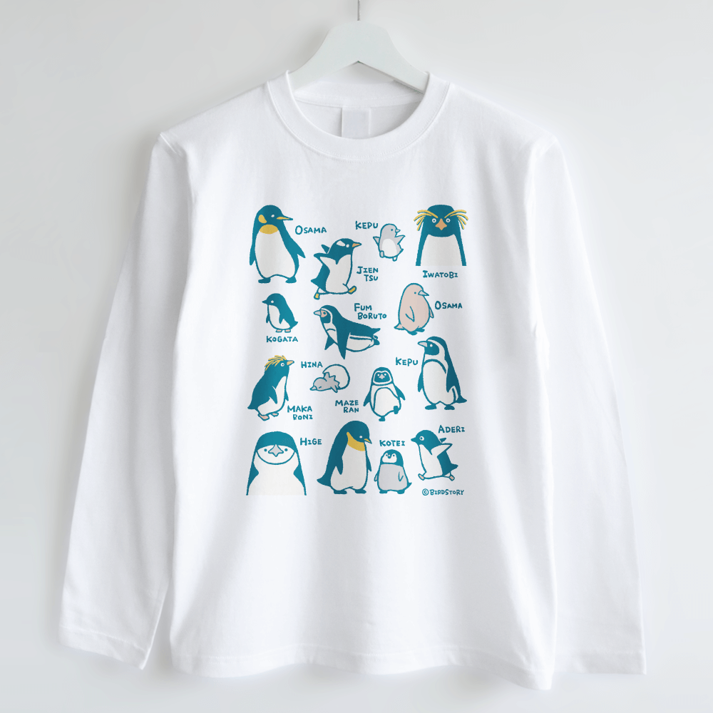 ペンギンの図鑑風イラスト長袖Tシャツ｜BIRDSTORY