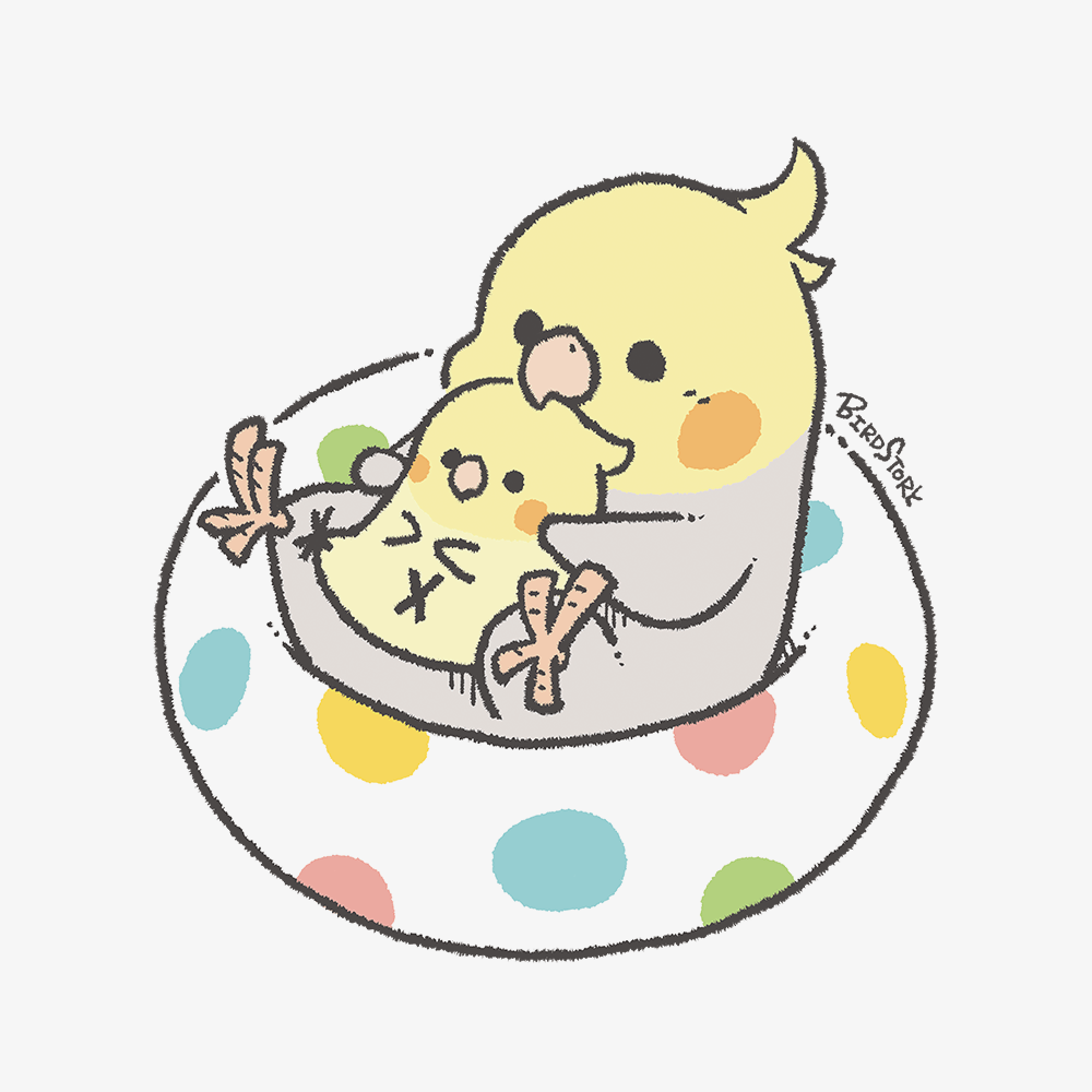 トートバッグ 夏 浮き輪イラスト オカメインコ