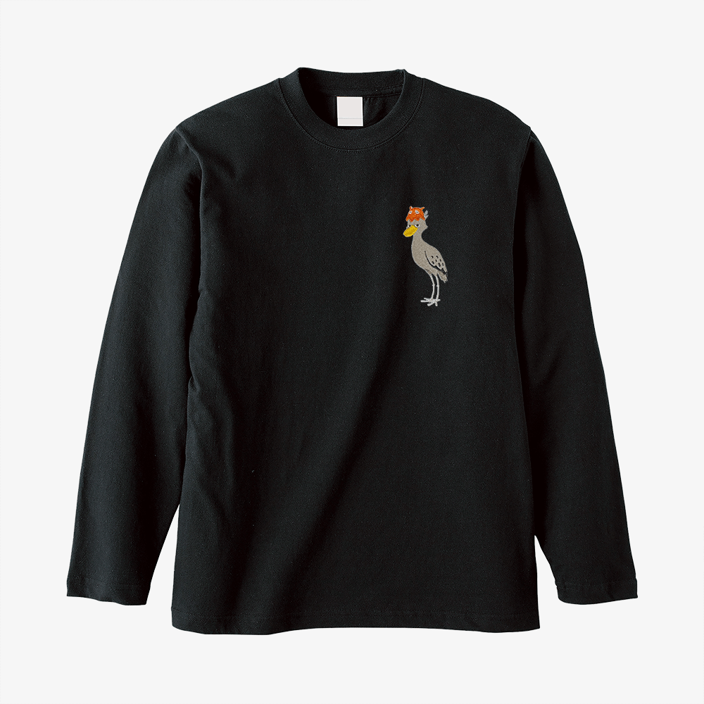 長袖刺繍Tシャツ ブラック